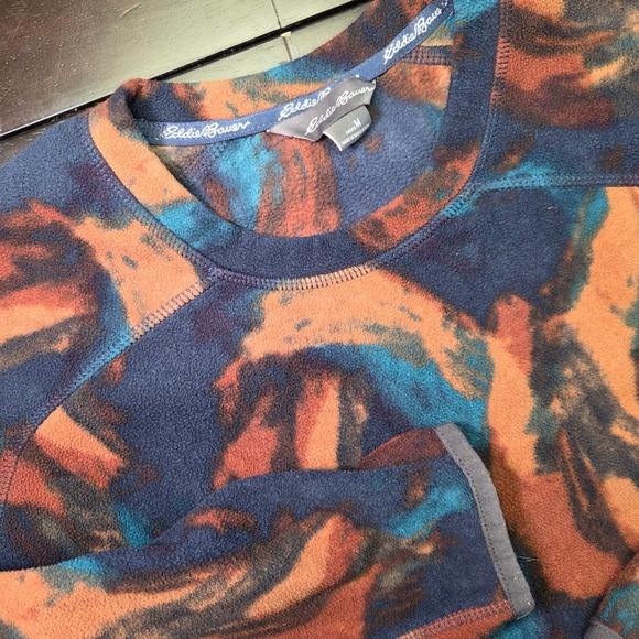 Eddie Bauer Sweaters - Eddie Bauer Womens Fleece Pullover M Abstract Tie Dye Crew Neck Blue Orange Teal